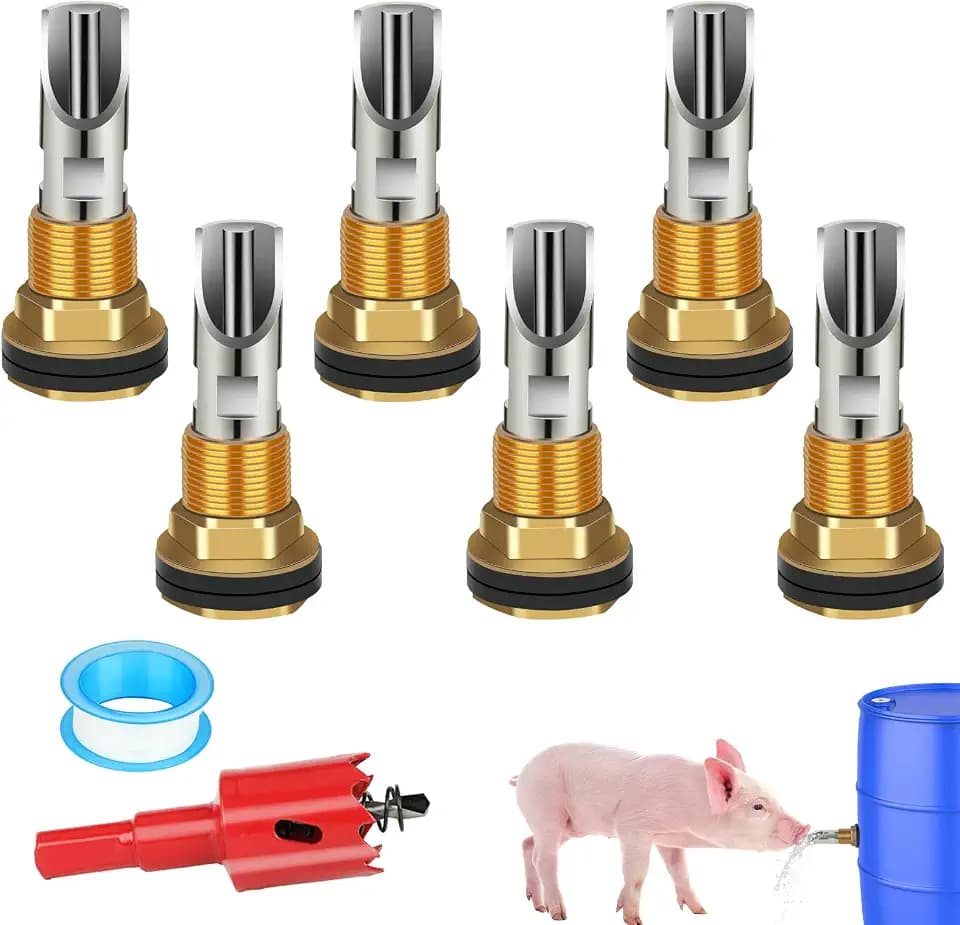 6 Pack Pig Waterer Nipples, Stainless Steel Hog Waterer Barrel Kit