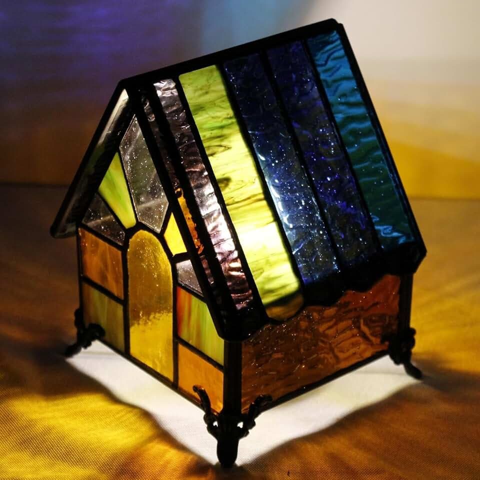 Small Tiffany Table Lamp Mini Tiffany Lighthouse Style Lamp Stained Glass Table Lamp Night Light for Home Decoration 4.8" D x 4" W x 5.8" H (Blue)