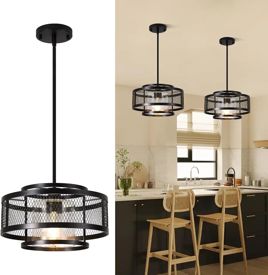 13" Dining Room Light Fixture/Chandelier Over Table, No Assembly Required Modern Black Pendant Light Fixtures, Industrial Hanging Pendant Lights Fixture for Kitchen Island Dining Room Hallway Entryway