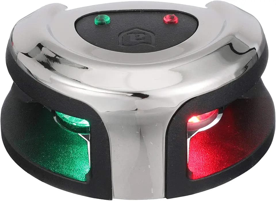attwood LightArmor Round Bi-Color LED Deck Mount Navigation Light, 2-Mile
