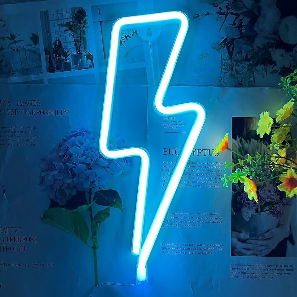 Lightning Bolt Neon Signs Ice Blue Lightning Neon Light Sign for Wall Decor
