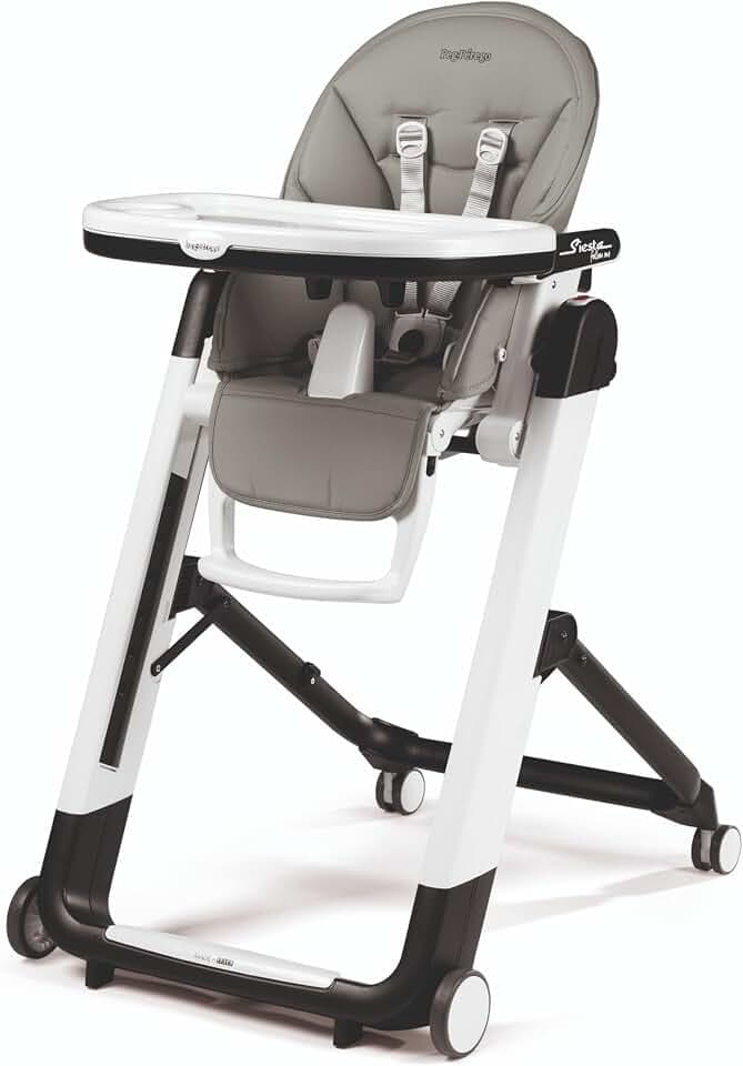 Peg Perego Siesta Follow Me - Ice - Design-Hochstuhl mit Baby-Liegefunktion und Stop&Go-System mit Memory-Funktion, Lederimitat-Bezug, grau 1 Stück (1er Pack)