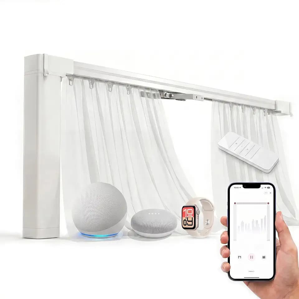 Quoya QL600 Motorized Smart Electric Curtain Track with Remote – Hidden Brackets, Automatic Curtain Opener – App & Voice Control – up to 9.8 ft / 118 in
