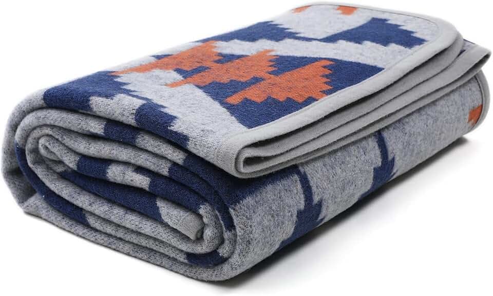 ACUSHLA Merino Wool Camping Blanket Warm Outdoor Travel Throw,Aztec Grey M