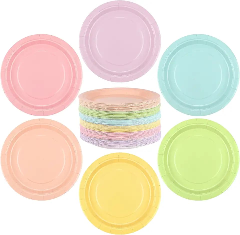 Breroa 144 Pcs Pastel Paper Plates 7 Inch Bulk Pastel Plates Disposable