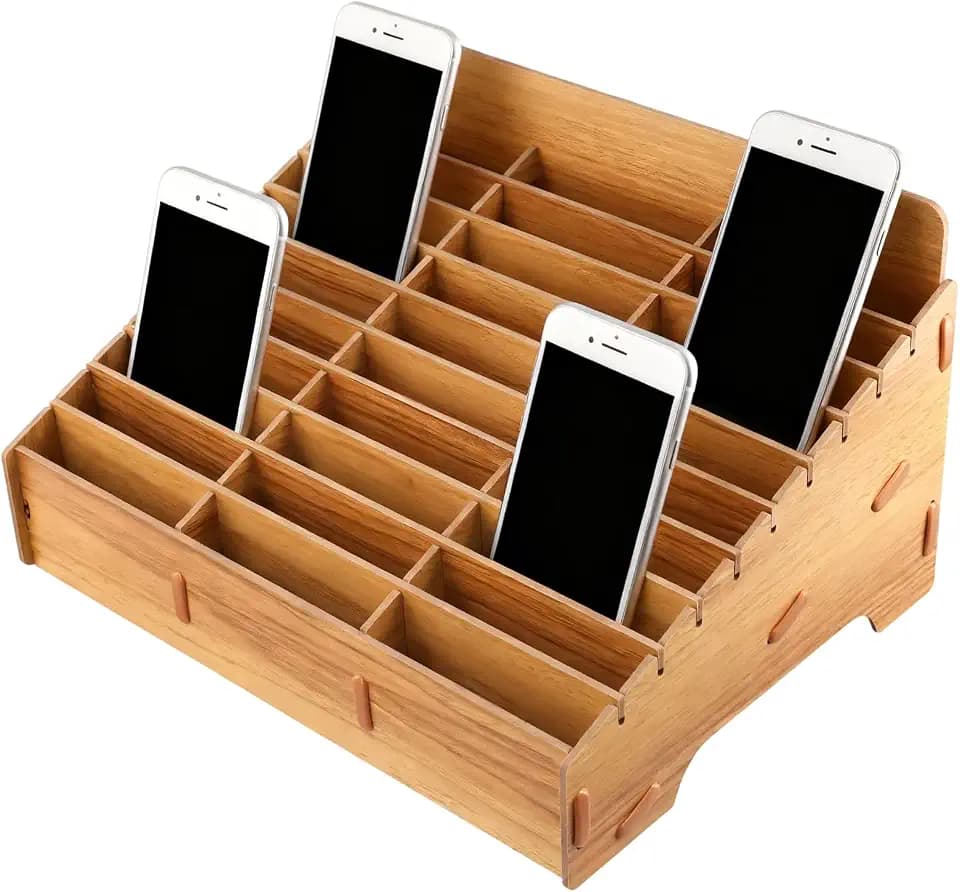 30 Fächer Handygarage, 315 x 235 x 185mm Holz Handy Aufbewahrungsbox, Handy Garage, Handy Aufbewahrung für Schule Klassenzimmer