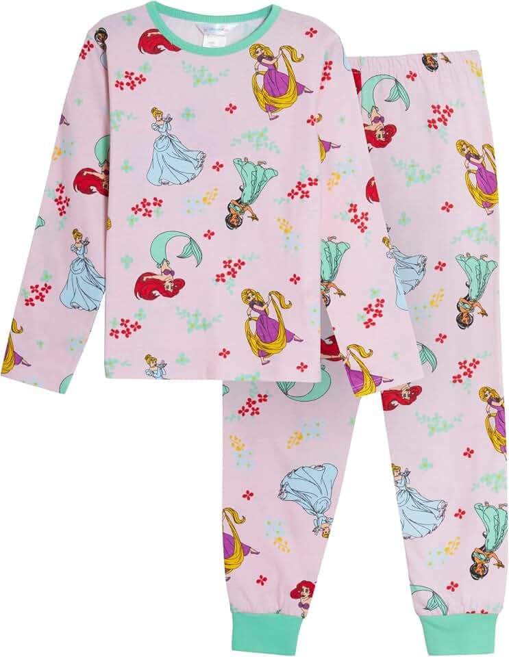 Disney-Prinzessin Mädchen-Pyjamas, Komplettes PJs-Set, 100% Baumwolle, Prinzessin-Nachtwäsche, Schlafanzug