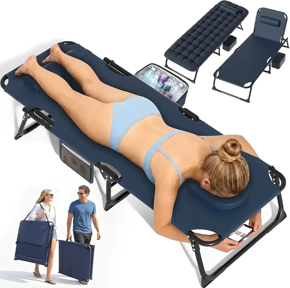 Suteck Tanning Chair with Face Hole, 5-Position Folding Beach Lounge Chairs