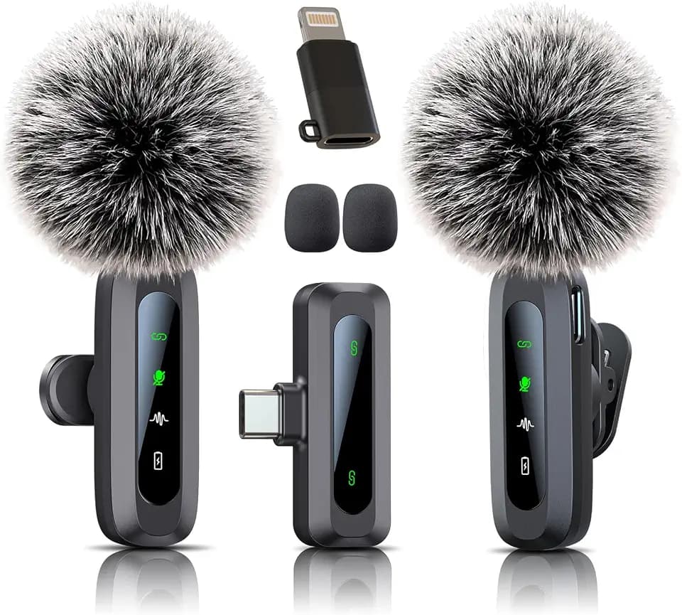 Mikrofon, Mikrofon für iPhone und USB-C-Stecker, lavalier mikrofon mit Rauschunterdrückung, LED-Display und drehbarem Clip, ideal für Vlog, TikTok und Inhaltserstellung