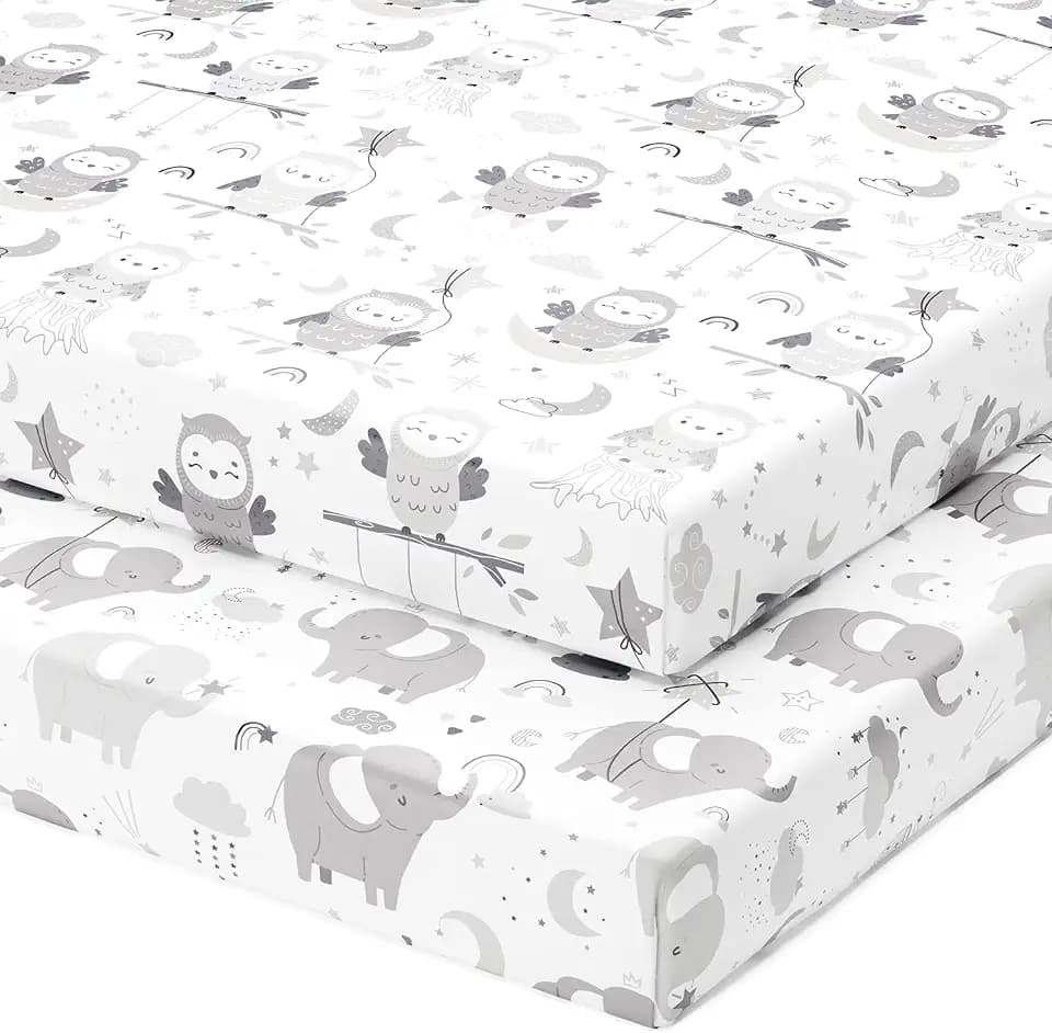 Joey + Joan Pack and Play Sheets Fitted for Graco Pack n Play Playard, 2pk