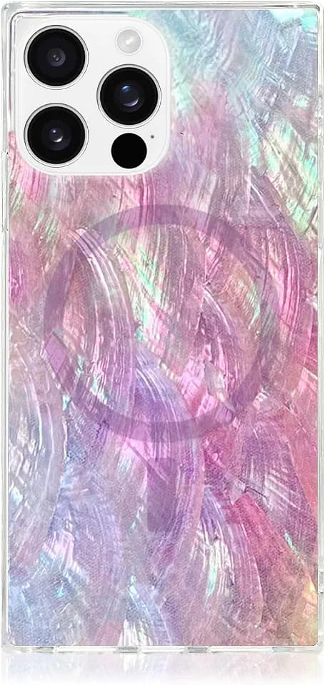 Flaunt Official Square iPhone 16 Pro Case - Pink Mother of Pearl
