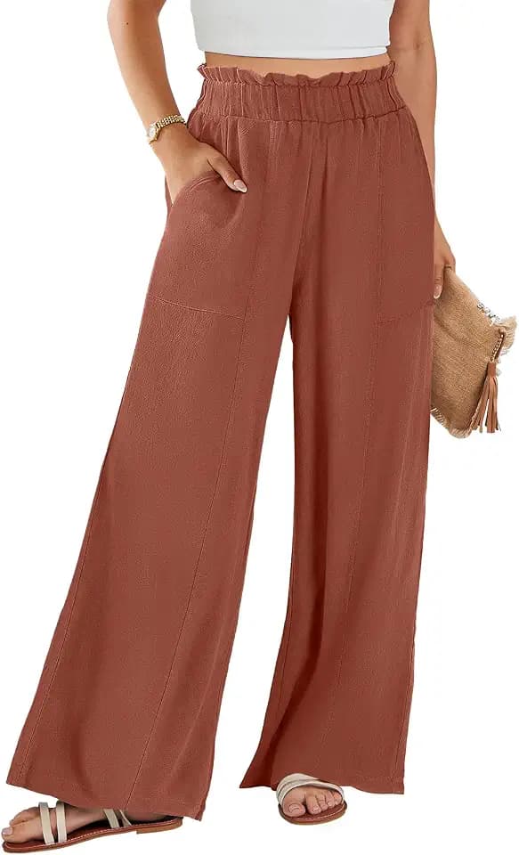 ANRABESS Womens Linen Summer Casual High Waist Wide Leg Palazzo Pants