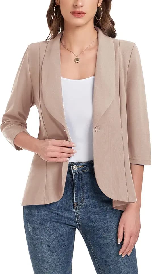 Blazer für Damen, 3/4-Ärmel, vorne offen, Blazer, Knopf, Schalkragen, Damenjacken, Arbeit, Büro, Blazer, Jacken