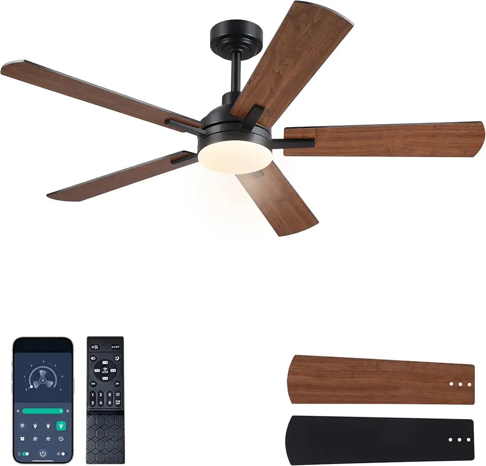 Ceiling Fan with Light,52"Low Profile Modern Flush Mount Ceiling Fan Brown