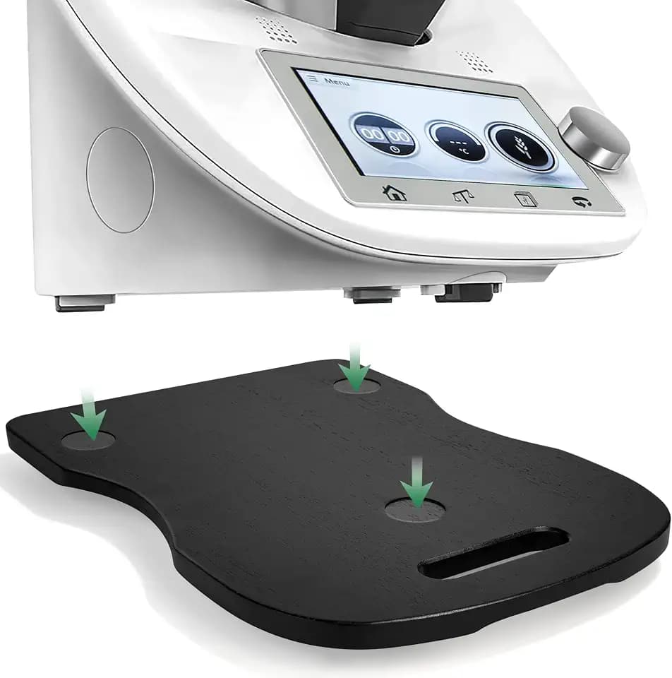 Thermomix Gleitbrett TM6/TM5,Gleitbrett für Thermomix mit Griff und Doppelkugelgleitern, Leichtes Verschieben, Stabile Konstruktion und Pflegeleichtes Holzbrett, Eichenholz, Schwarz