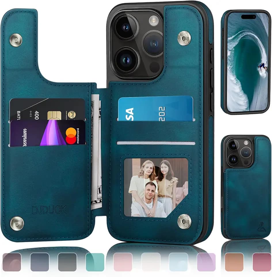 DJDUCK Designed for iPhone 16 Pro Case Wallet with Card Holder, [Magnetic Clasp Cover] [RFID Blocking Leather Protection] Shockproof Women Men Cases 6.3 Inch for Apple 16 Pro Teal
