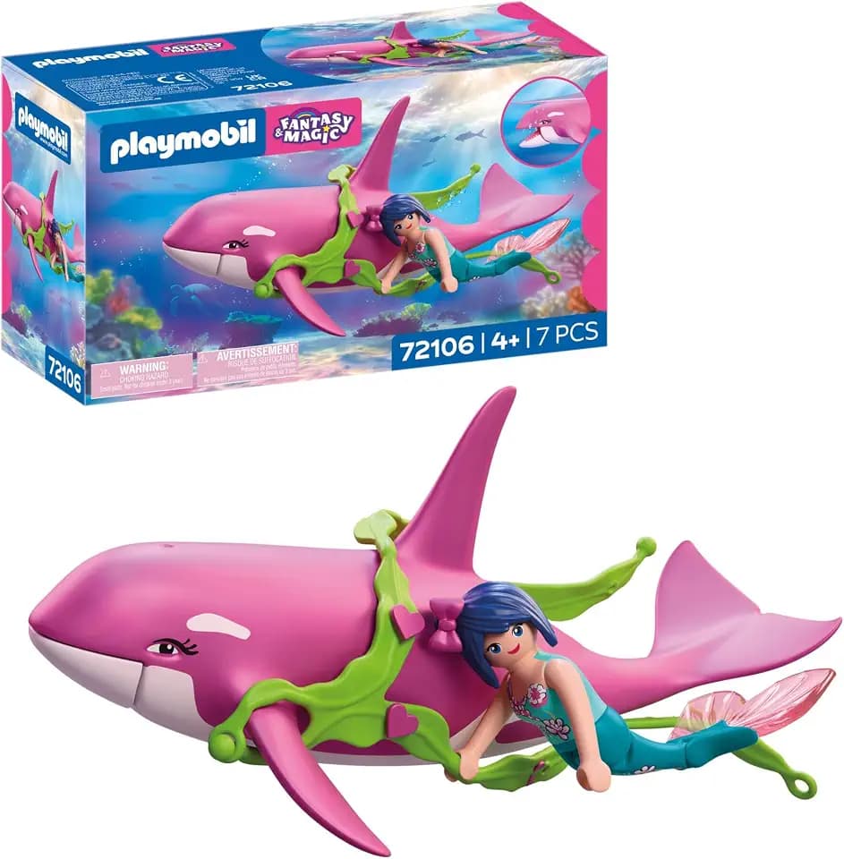 Playmobil | Fantasy & Magic | Orca with Mermaid | Large Orca with Wearable Seaweed Bracelet | Kids’ Toy for Children Aged 4+ | 72106