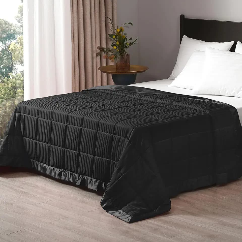 downluxe Weighted Blanket Queen Size, 15 lb Weighted Blanket with Glass Beads for All Season, Machine Washable Heavy Blanket, Black