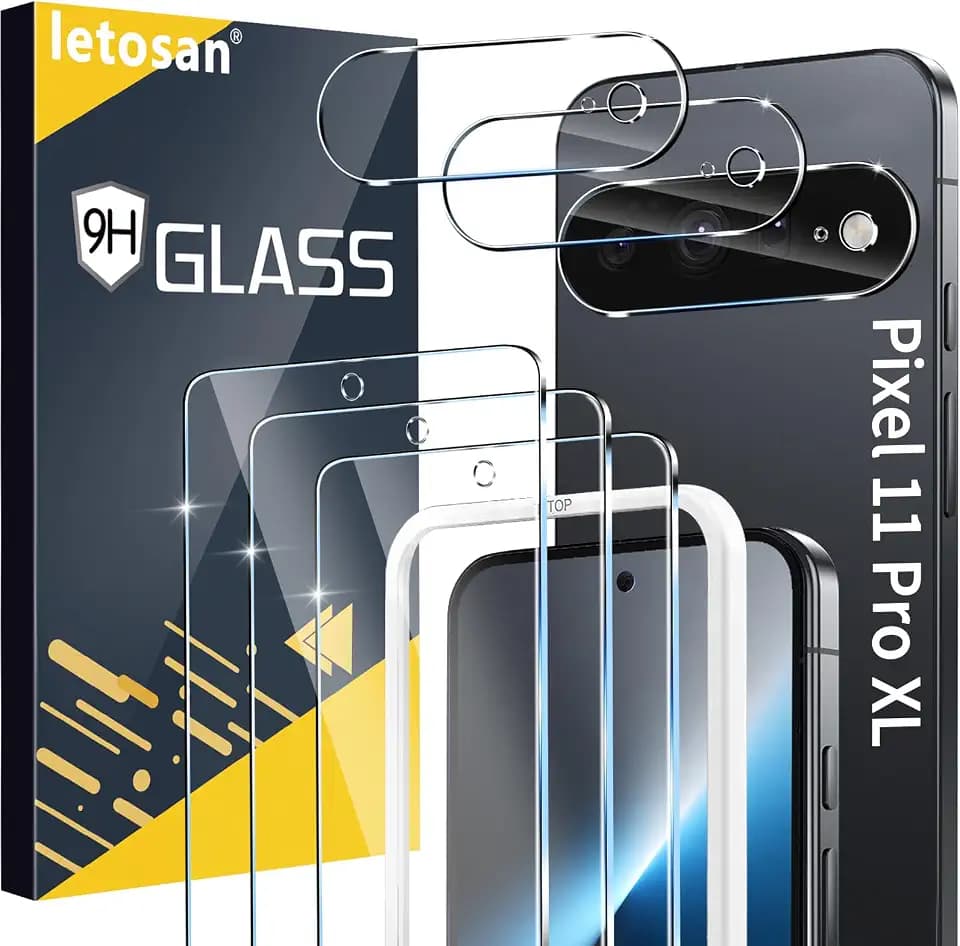letosan 3 Pack for Google Pixel 11 Pro XL Screen Protector Tempered Glass + 3 Pack Camera Lens Protector, Military Grade Shatterproof, 9H Hardness, Fingerprint Unlock,Case Friendly 6.8 Inch