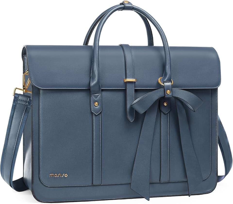 MOSISO Laptop Bag for Women, 15-15.6 inch PU Leather Laptop Shoulder Bags