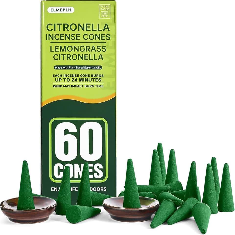 60 Count Citronella Incense Cones Outdoor - (Includes 2 Ceramic Dishes)