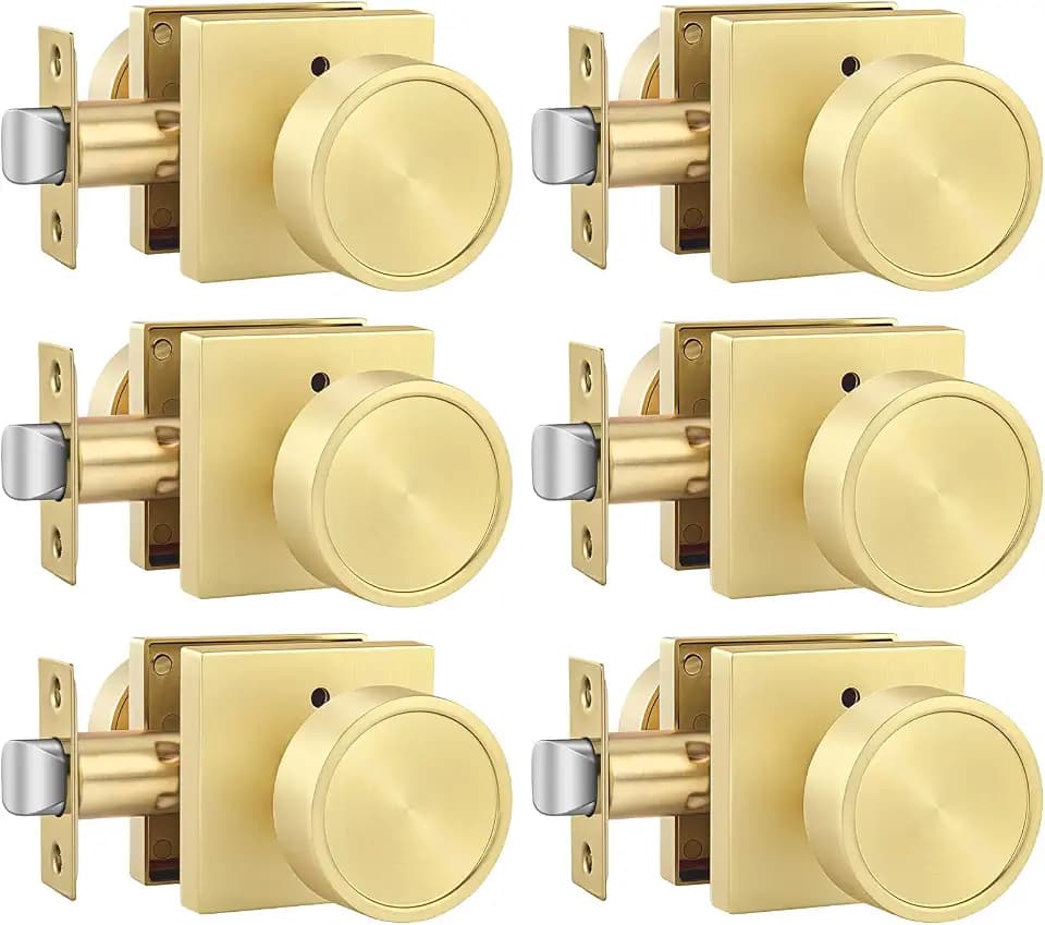 Goldenwarm Privacy Gold Door Knobs Interior Zinc Alloy, 6 Pack