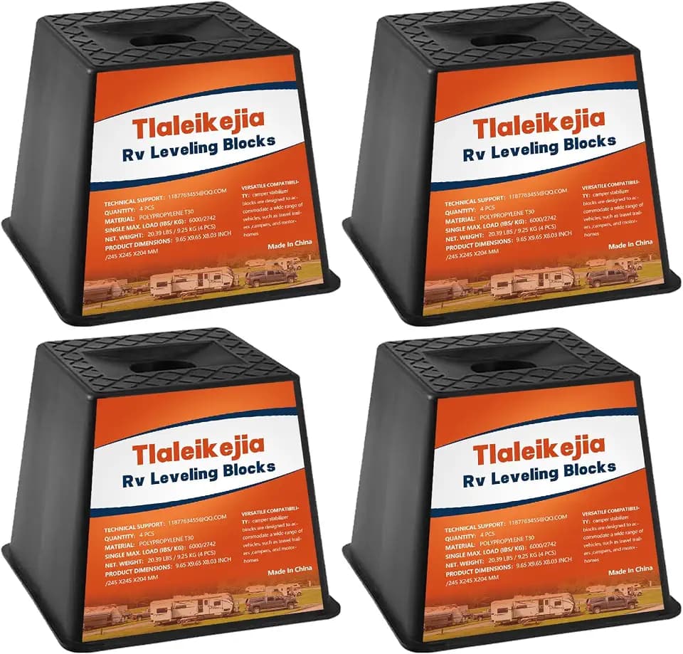 Trailer Jack Block, RV Leveling Blocks, 6000 lbs Capacity, Set of 4, Polypropylene RV Camper Stabilizer Blocks, Stackable Leveling Support for Camper Trailer