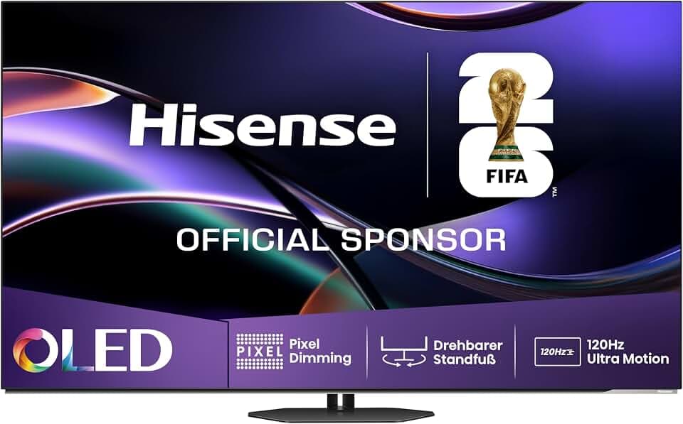 Hisense 65A85Q 164cm (65 Zoll) Fernseher, 4K UHD OLED Smart TV,120Hz, HDMI 2.1, Game Mode Pro, AMD FreeSync Premium, Dolby Vision IQ & Atmos, Bluetooth, Alexa Built-in, Schwarz, [2025]