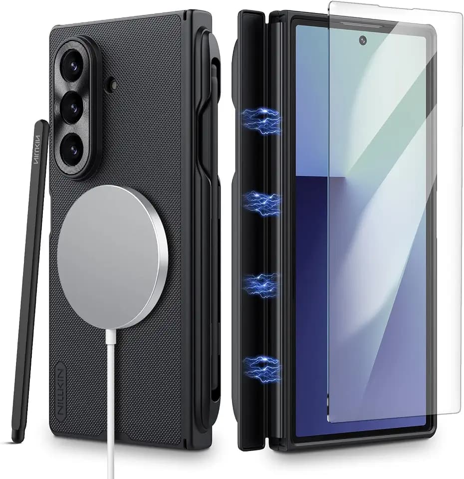 Nillkin for Samsung Galaxy Z Fold 7 Magsafe Case with S Pen & S Pen Holder, Built-in Screen Protector, Fold 7 Case with Hinge Protection, Compatible with MagSafe, Protective Magnetic Slim Case, Black﻿