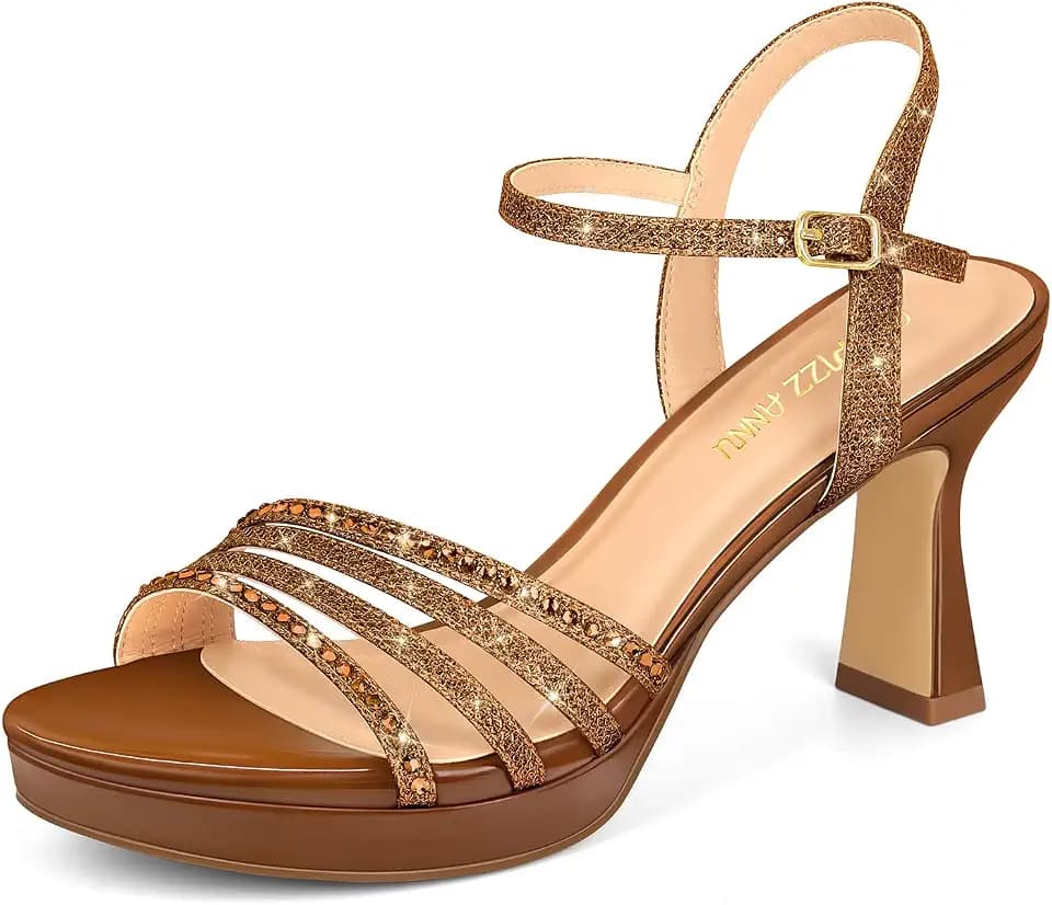 PIZZ ANNU Lena Women's Platform Heels High Sandals, Brown 8.5