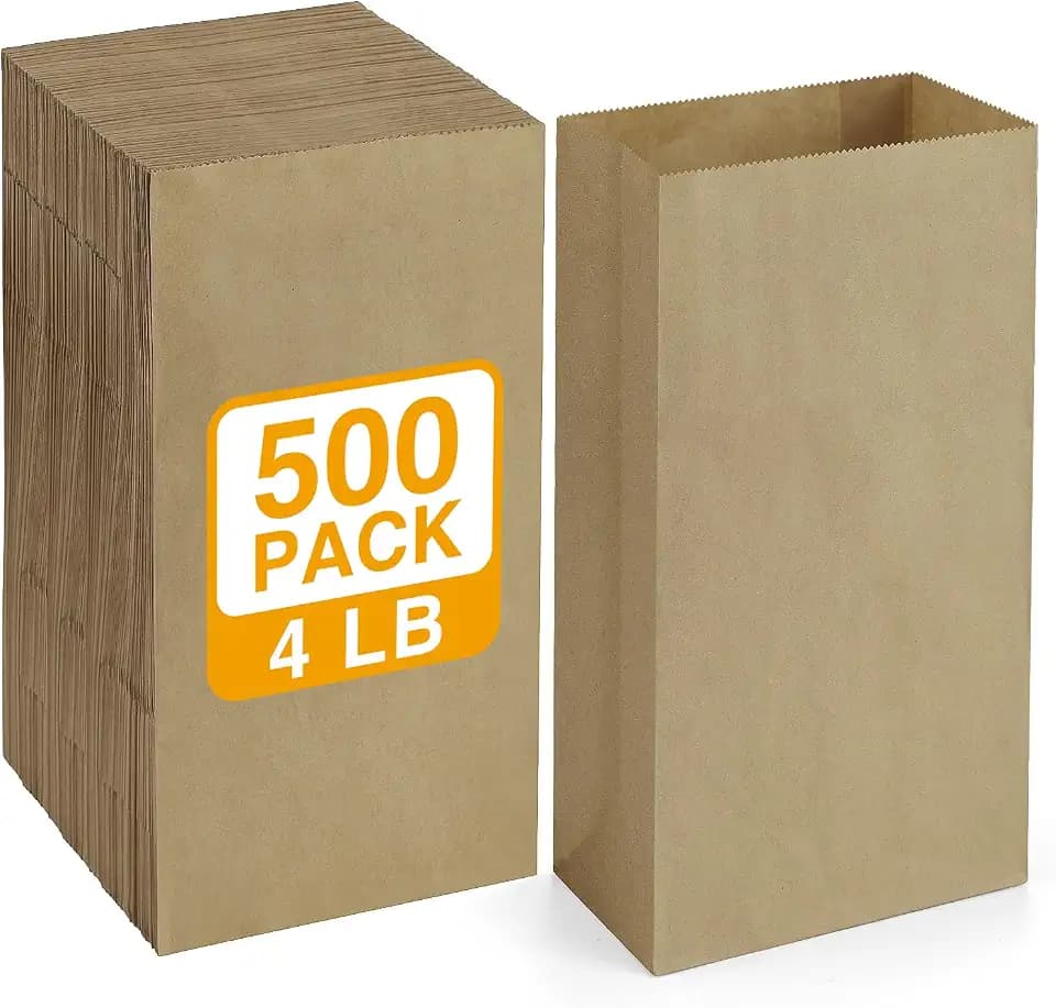 BagDream Brown Paper Lunch Bags #4 Kraft Paper Bags 500 Bulk Pack