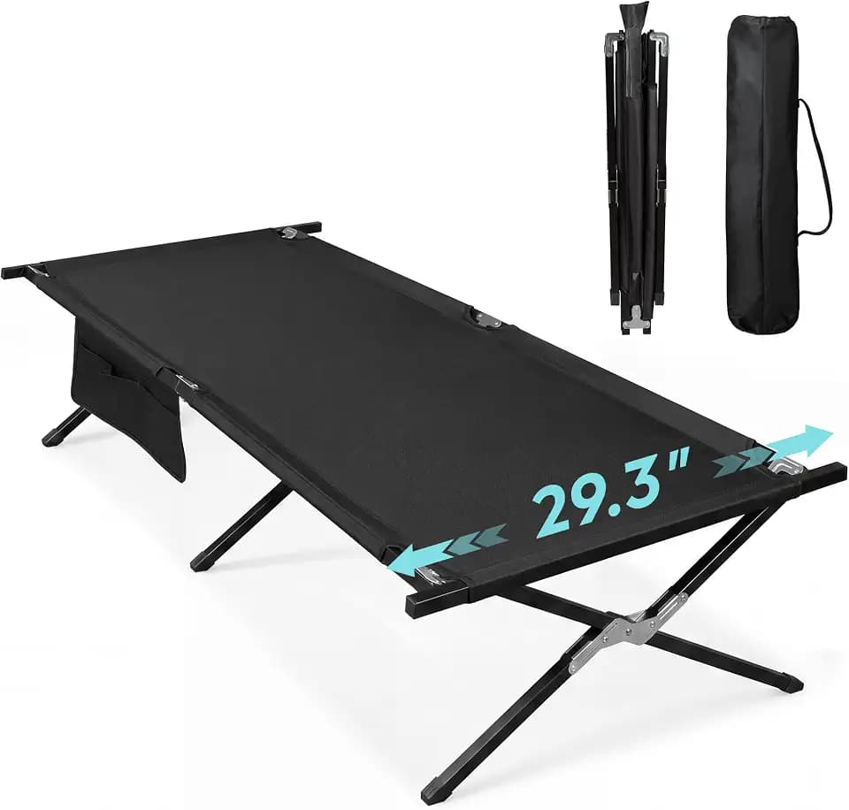WLIVE Folding Camping Cots for Adults with Carry Bag, 300 lb, Black