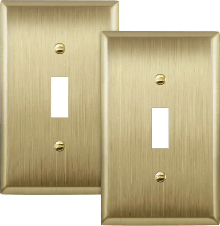 ENERLITES Toggle Switch Metal Wall Plate, 1-Gang, Brushed Brass, 2 Pack