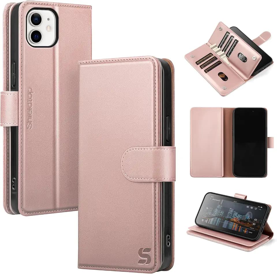 Shieldtop for iPhone 11 Wallet Case with Card Holder,Rose Gold