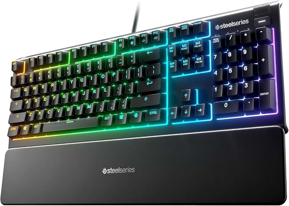SteelSeries 64795 High Water Resistant Gaming Keyboard, Silent Switch, English Layout 104 Keys, APEX 3