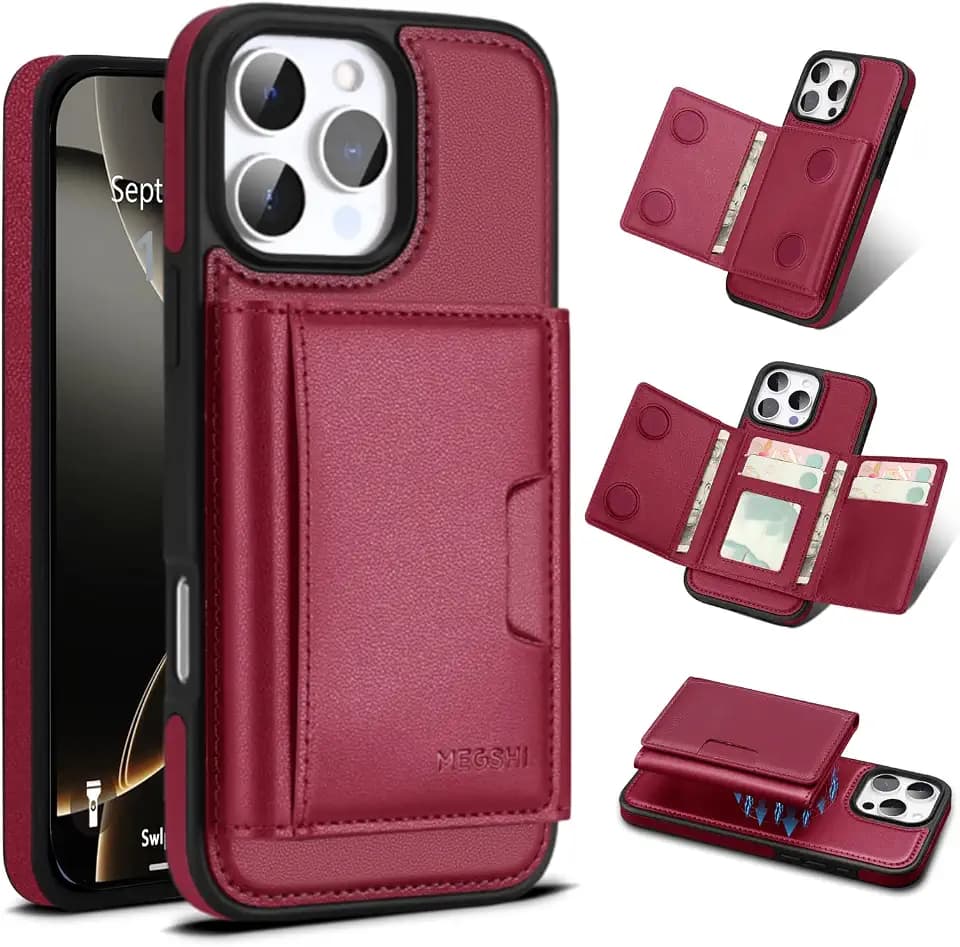 for iPhone 14 pro max Wallet Case, 2-in-1 Detachable Wallet Case, Card Holder RFID Blocking, Fashionable Faux Leather Card Slot & Folding Design (Red 6.7'')