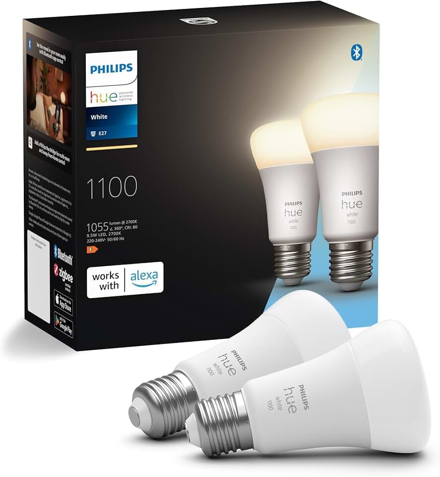 Philips Hue White E27 Lampe Doppelpack 2x1055lm, dimmbar, warmweißes Licht, steuerbar via App, kompatibel mit Amazon Alexa (Echo, Echo Dot)