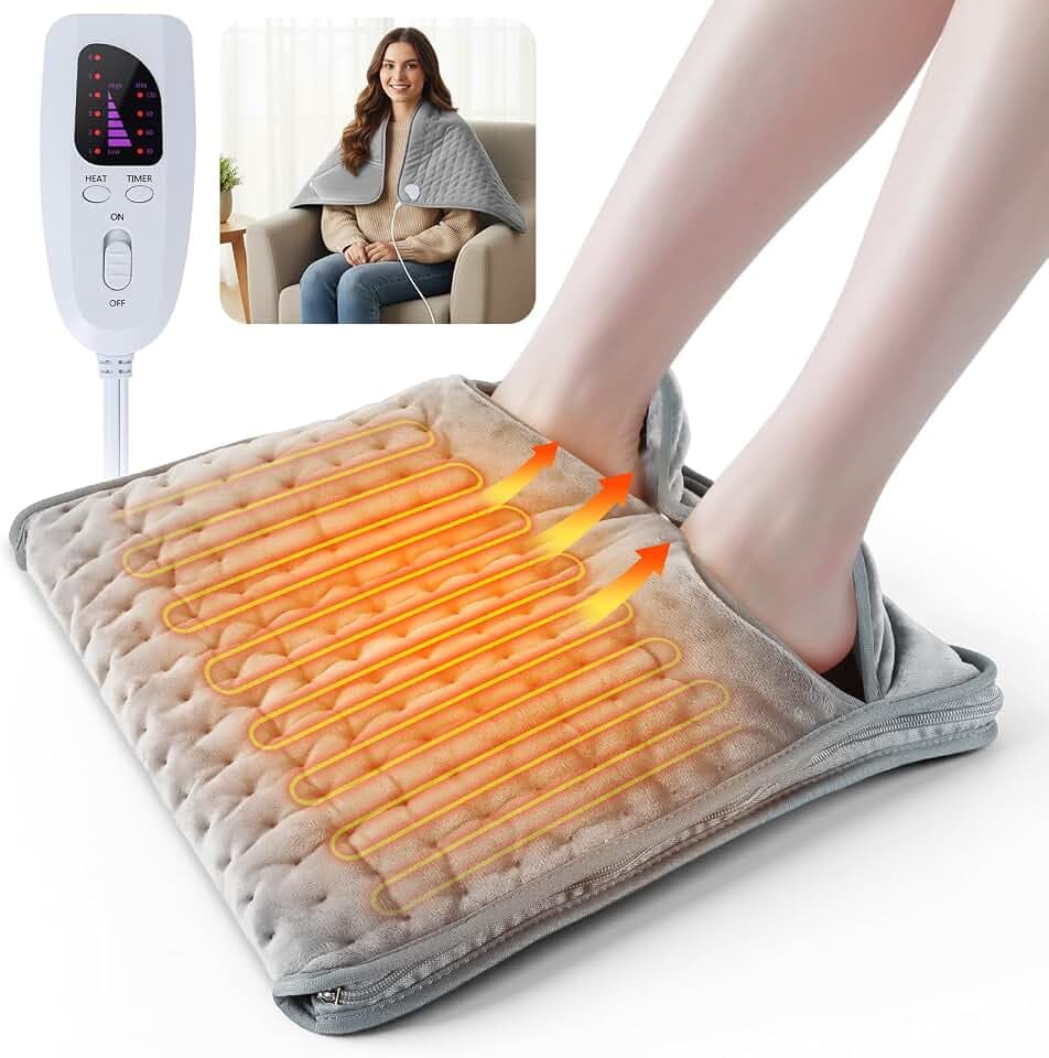 Qoosea Elektrischer Fußwärmer mit Reißverschluss 6-Temperaturstufen 4 Timer Überhitzungsschutz Maschinenwaschbarer Beheizter Fußsack aus Flanell für Büro & Zuhause Ideal bei Kalten Füßen & Arthritis