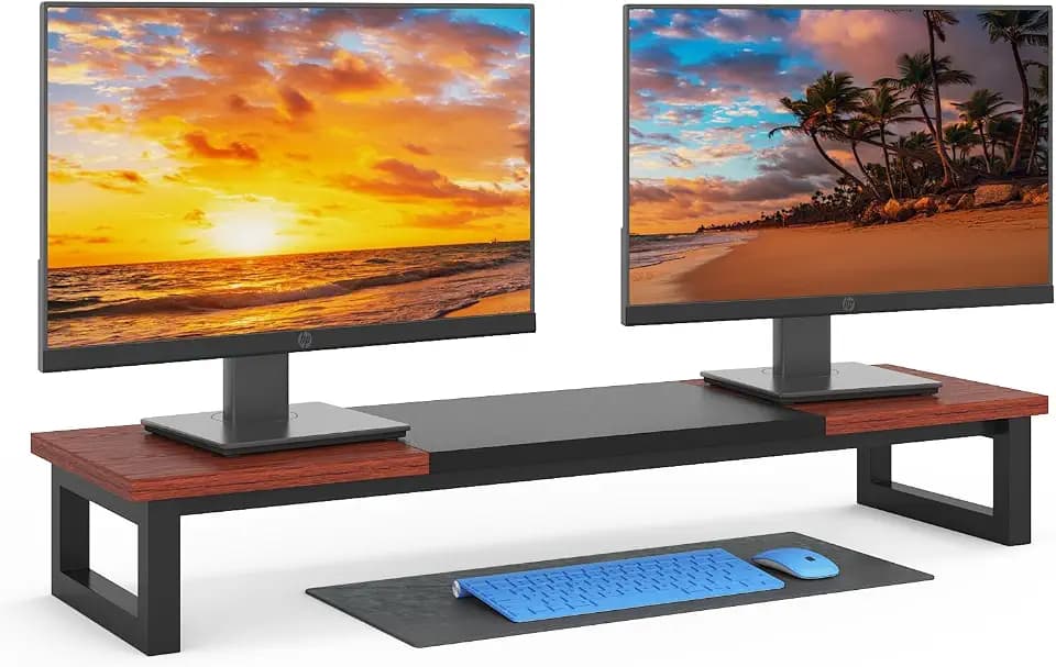 YAOHUOO Dual Monitor Stand Riser, 39Inch Large Monitor Stands for 2 Monitors, Computer Monitor Stand, Wooden Desktop Oraganizer Shelf for Office Desk Computer,Laptop,TV