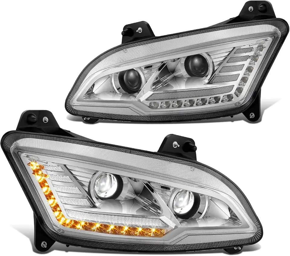 DNA MOTORING Chrome Turn Signal Projector Headlights With Dual LED DRL Compatible with Peterbilt 579 2013-2020 & 587 2011-2018,HL-HAY-071-CH