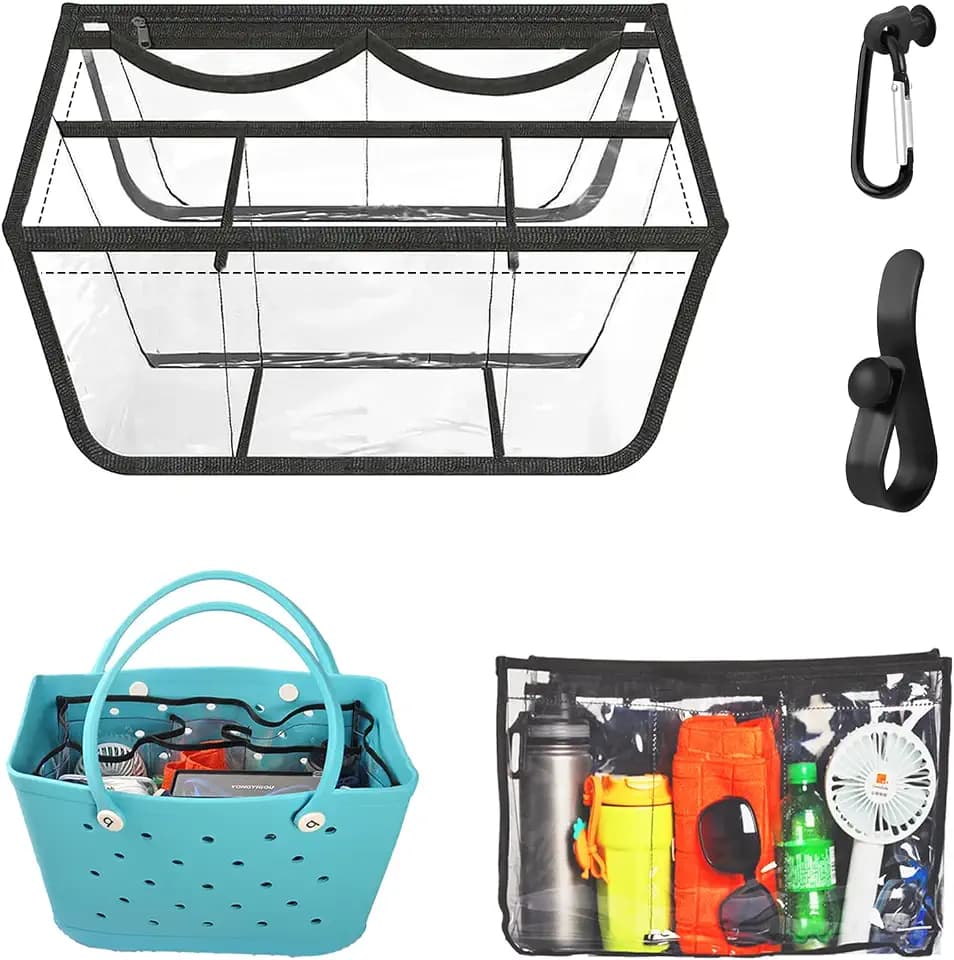 Aimeiar Clear Beach Bag Organizer Compatible with Bogg Bag X Large Size, PVC Insert Divider Liner for XL Bogg Bag Accessories (Clear-Black)