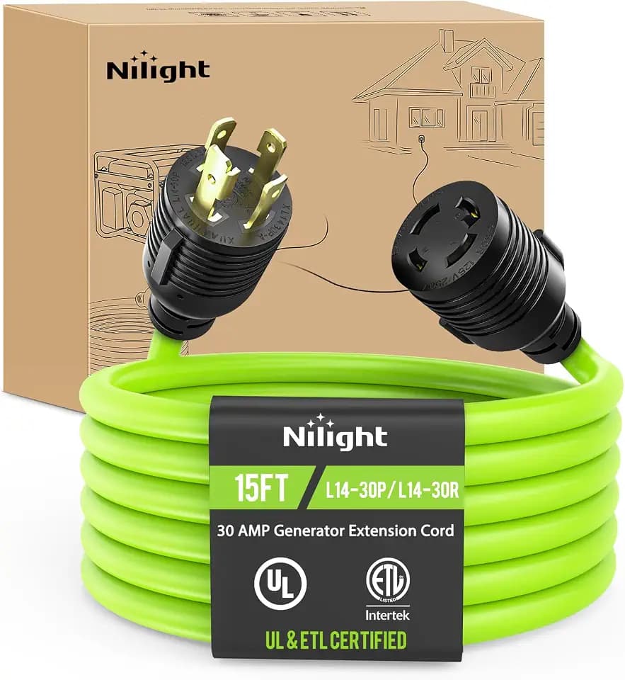 Nilight 15FT 30 Amp Generator Extension Cord 10 Gauge L14-30P to L14-30R
