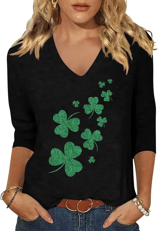 Vircreate Womens 3/4 Sleeve V Neck T-Shirts Valentina's Day Spring Shirts Love Heart Graphic Tee Tops