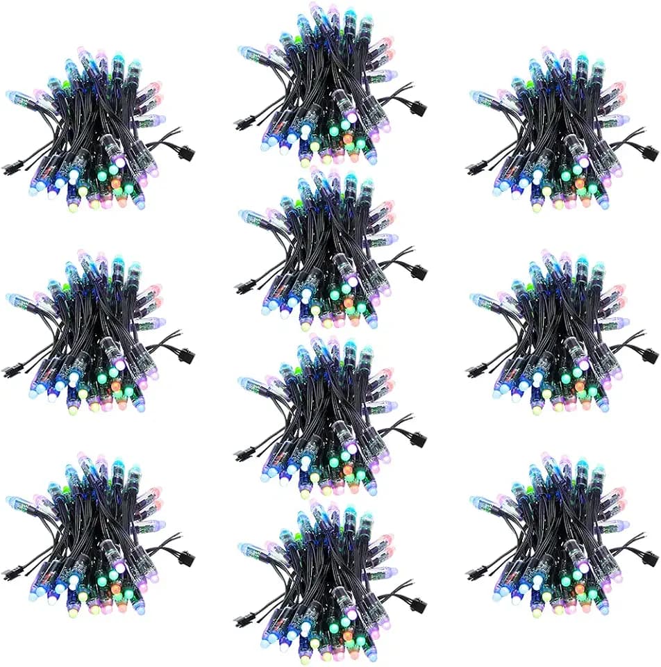 ALITOVE WS2811 RGB LED Pixels Light Individually Addressable 12mm Diffused Full Color Bullet Pixels DC 5V IP68 Waterproof 500pcs for Outdoor LED Screen Billboard House Halloween Christmas Decor