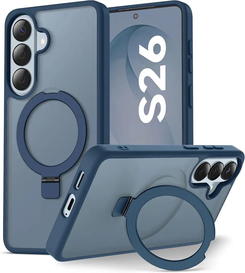ORETECH Magnetic Built-in Stand for Samsung Galaxy S26 Case,Matt Back Blue