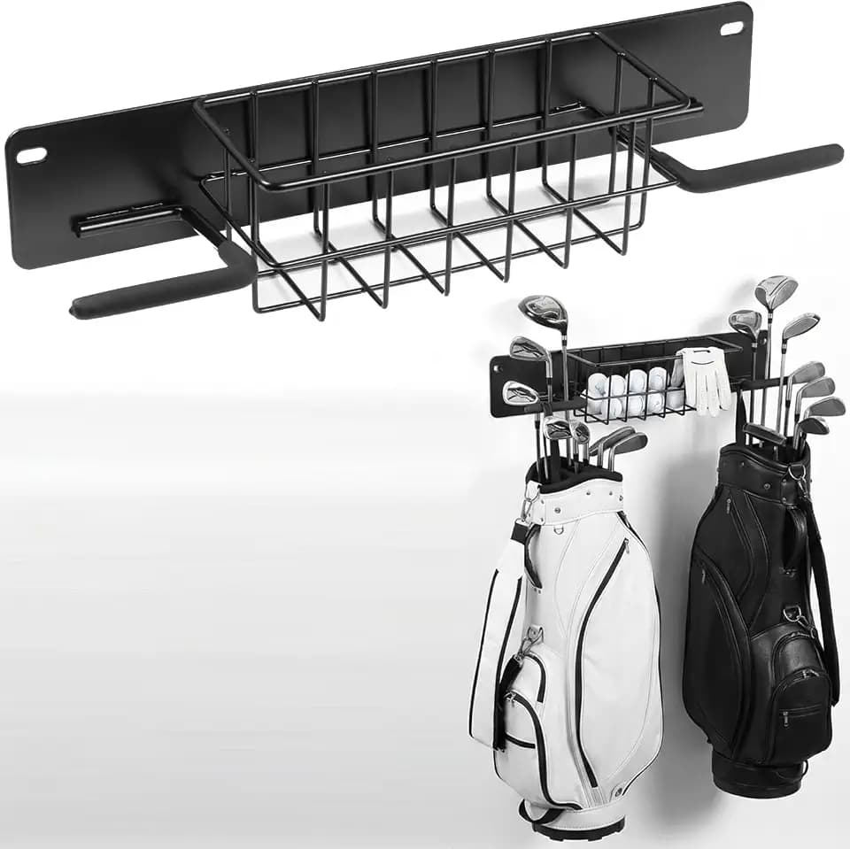 Aking Ace 2-Bag Golf Wall Mount with Storage Basket