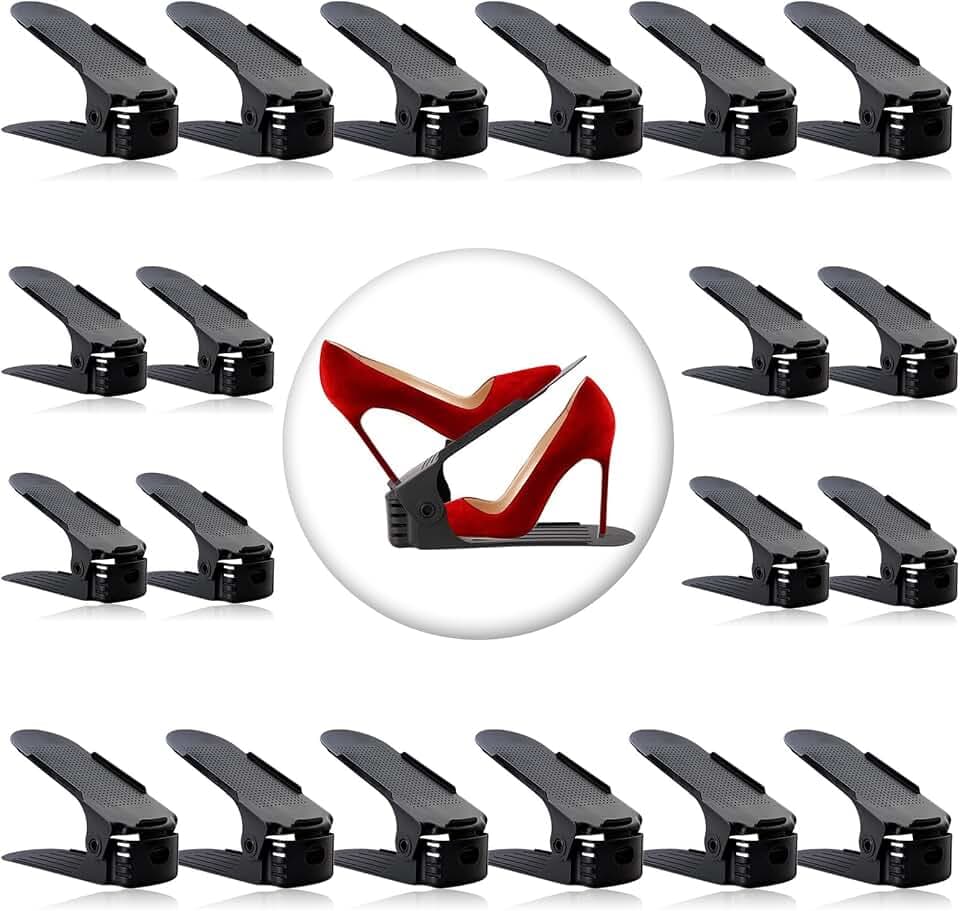 20 Stück Schuhstapler Platzsparend, Schuhorganizer Schuhaufbewahrung Platzsparend, Rutschfestes Schuh Organizer Schuhhalter mit 4-stufiger Verstellung Shoe Organizer Schuhregal Platzsparend, Schwarz