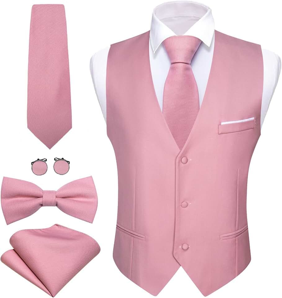 Barry.Wang Mens Formal Suit Waistcoat Business Slim Fit Casual Solid Color Vest Tie Bow Tie Set Wedding Party