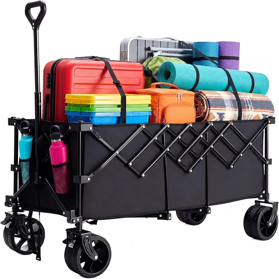 OLIXIS Collapsible Wagon Cart, Heavy Duty Wagon Cart Foldable with Wheels