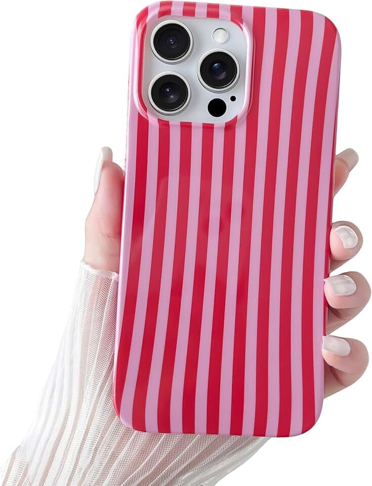 Kompatibel mit iPhone 16 Pro Hülle, Süßes Striped Handyhülle, Weiches TPU, Schlanke, Stoßfeste Telefonabdeckung für Frauen und Mädchen, Schön und Stilvoll, Rot